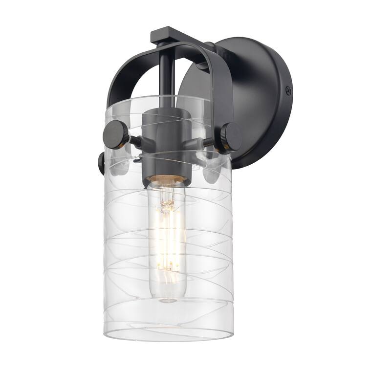 Innovations Lighting Pilaster II Cylinder - 1 Light 7" Wall-Mounted Sconce - Deco Swirl/Matte Black