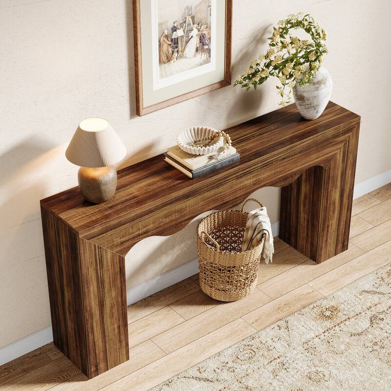 63” Farmhouse Console Table, Brown Entryway Table with Storage - 63" x 11.81"