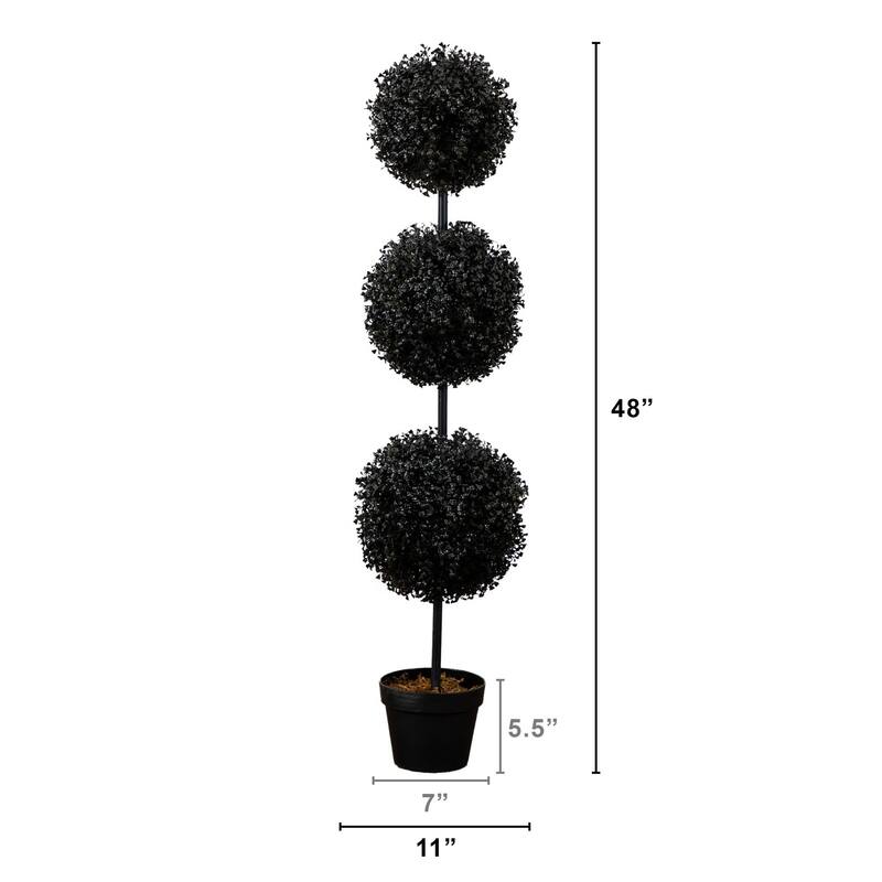 Triple Boxwood Ball UV-Resistant Artificial Halloween Topiary Tree - 4' - Black