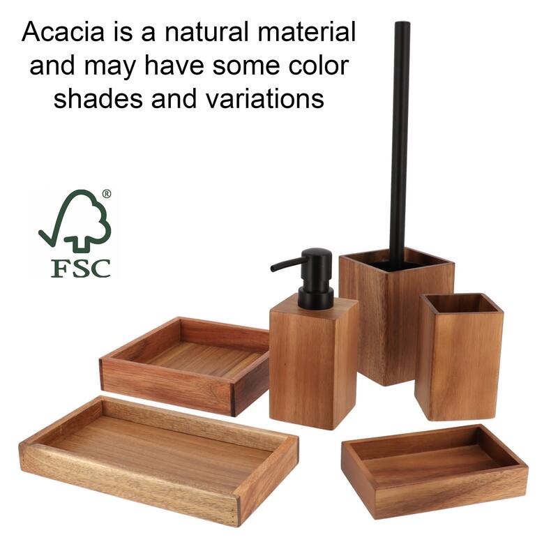 Acacia Wood Bathroom Accessory Set Collection