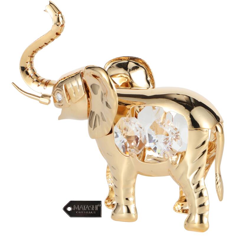 Matashi 24K Gold Plated Crystal Studded Elephant Ornament Tabletop Home Decor Showpiece Gift for Christmas Mother's Day Birthday