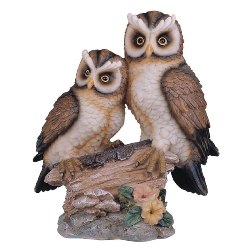 Q-Max 4.5"W Owl Couple Standing on Tree Trunk Statue Wild Animal Decoration Figurine