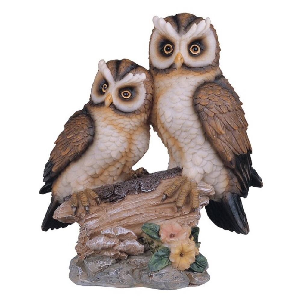 Q-Max 4.5"W Owl Couple Standing on Tree Trunk Statue Wild Animal Decoration Figurine