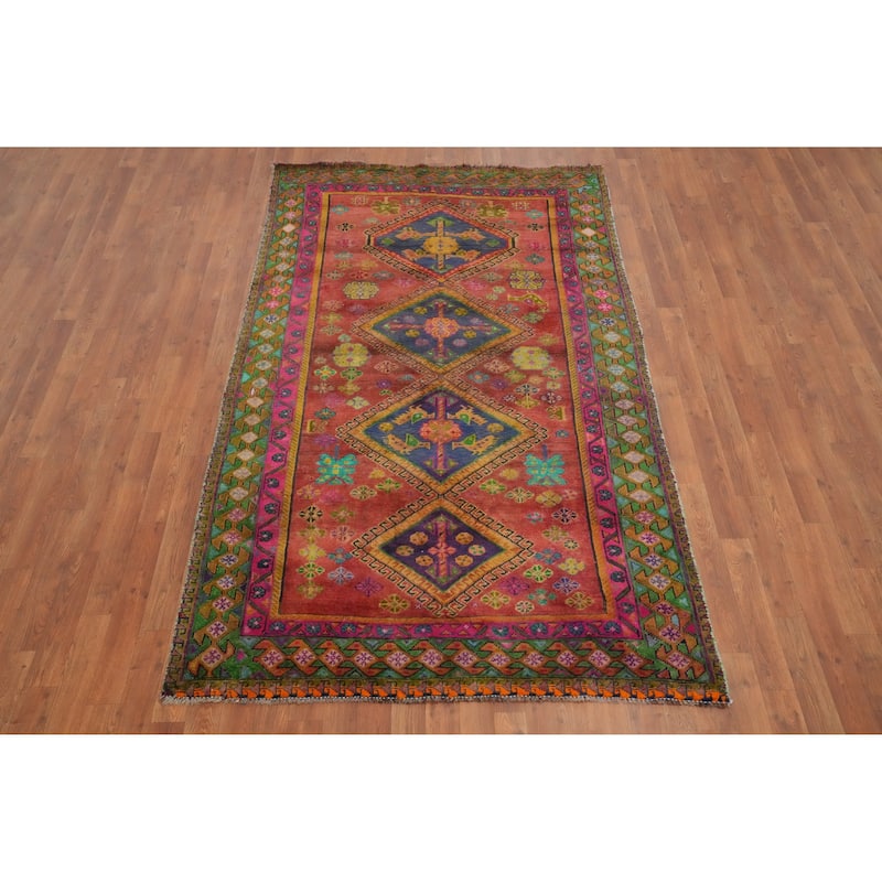Hand Knotted Oriental 100% Wool Carpet Traditional Geometric Oranges & Rust Shiraz Area Rug - 7' 11'' X 4' 7''