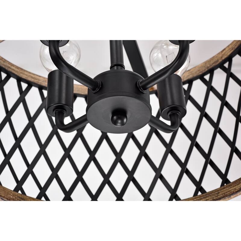 Matte Black 4-Light Metal Geometric Drum Shade Chandelier
