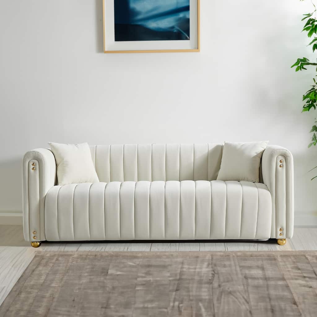 79.92" Modern Vertical Channel Tufted Velvet Sofa
