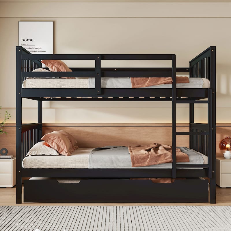 Versatile Full-Over-Full Bunk Bed with Trundle and Durable Construction for All Ages - Espresso - Full