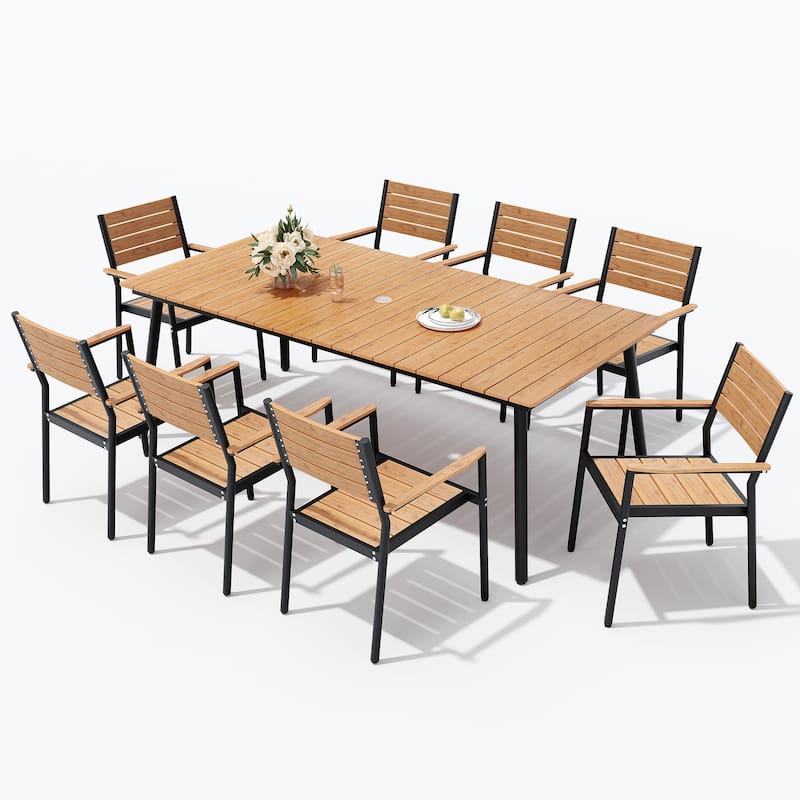 VredHom 9-Piece Outdoor Patio Dining Table Set with Stackable Chairs - Set of 9