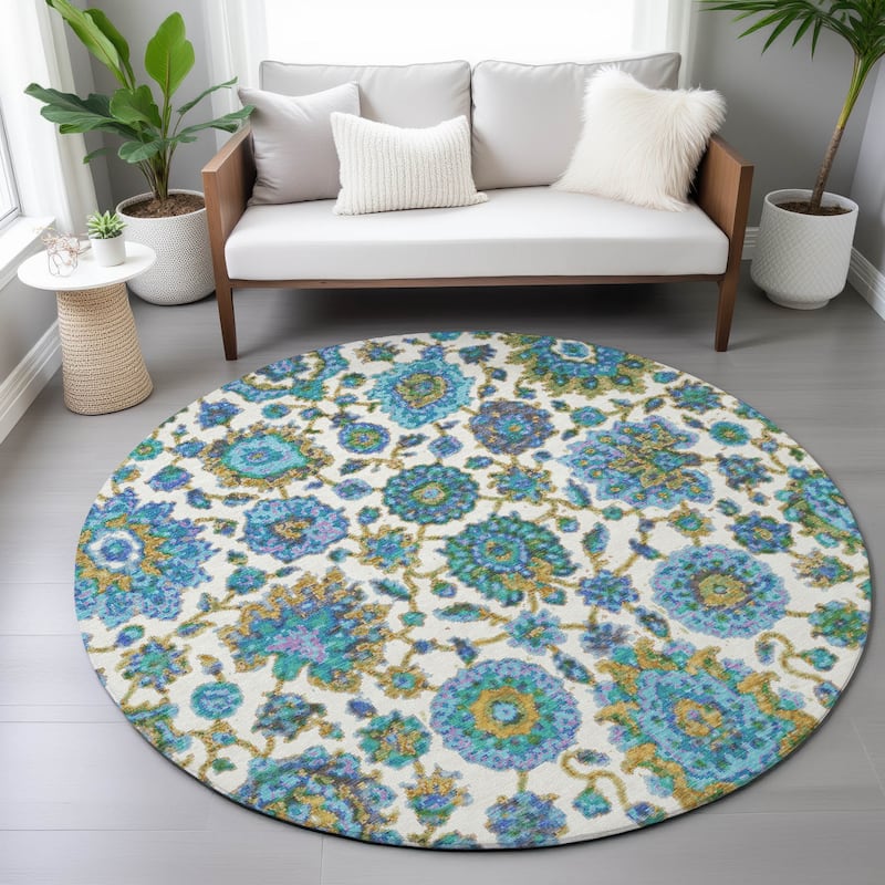 Machine Washable Indoor/Outdoor Traditional Farmhouse Chantille Rug