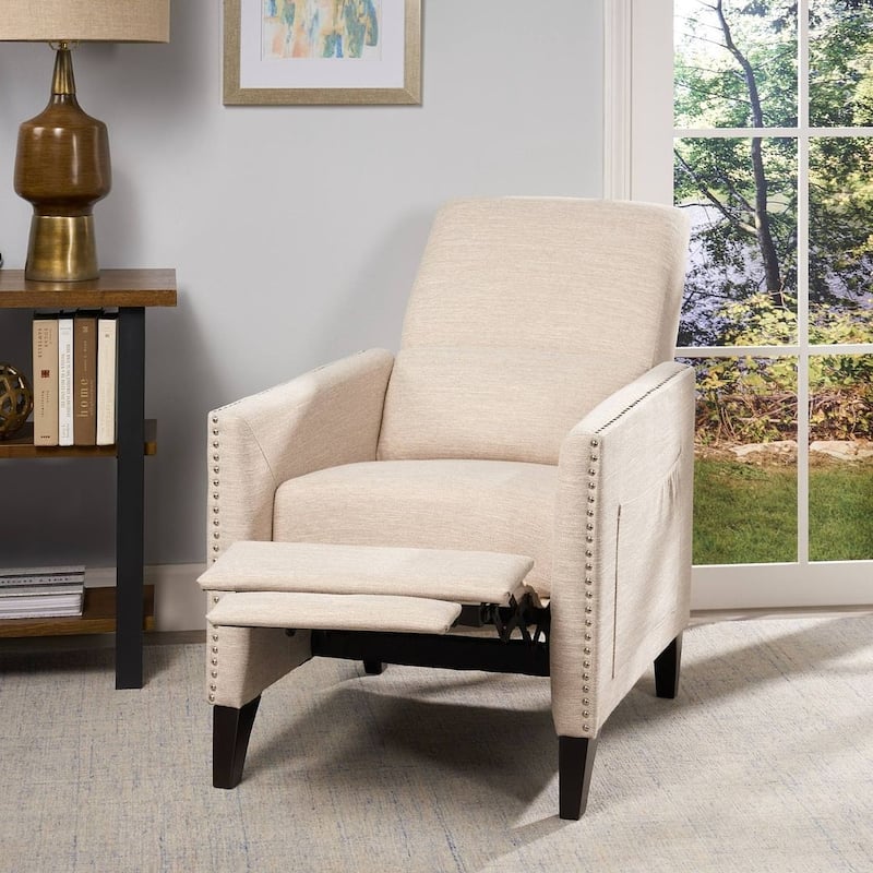Contemporary Recliner Chair with Push Back Mechanism in Fabric by Christopher Knight Home