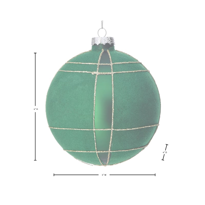 4" Glass Flocked Plaid Ball Ornament Set of 3