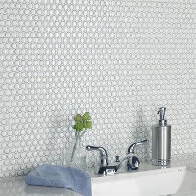 Merola Tile Hudson Penny Round Snowcap White 12" x 12.63" Porcelain Mosaic Tile