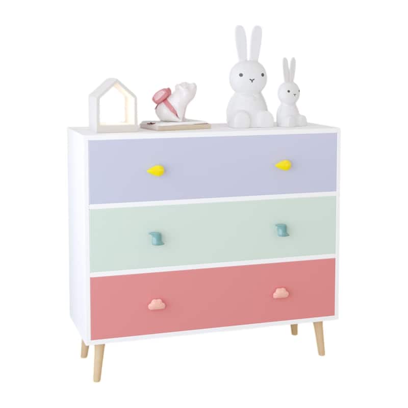 Anmytek Kids 3 Drawer Chest with Pastel Drawers Cartoon Handles Nursery and Playroom Storage