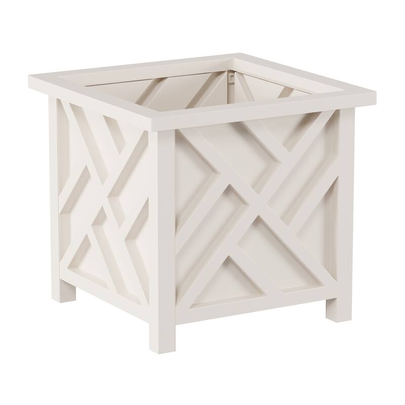 Lattice Design Planter Box - 14.75-Inch-Square Decorative Outdoor Flower or Plant Pot by Pure Garden - 14.75 x 14.75 x 13 - White