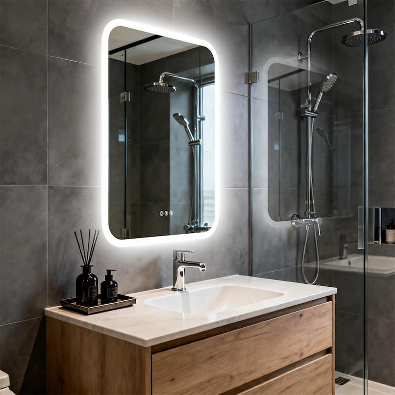 Bluetooth Speaker Smart LED Illuminated Tempered Glass Lighted Bathroom Mirror Backlight Wall Makeup Mirror