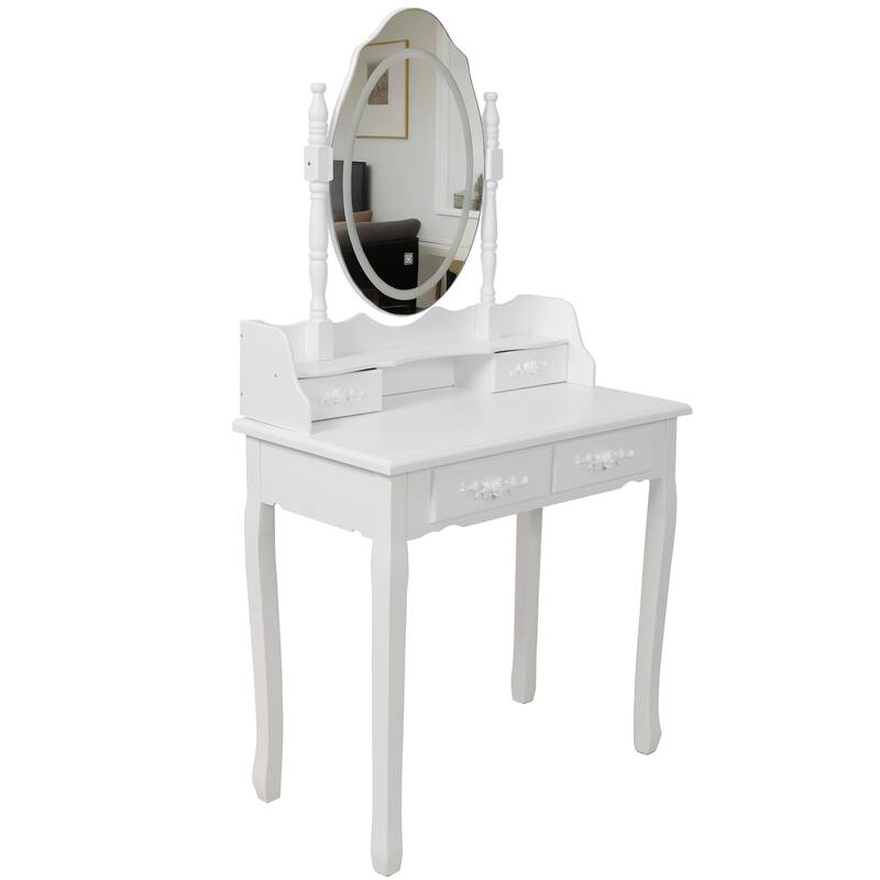 Lighted Princess Vanity Table Set with Mirror & Stool, 4 Drawers & Adjustable LED Light Modes