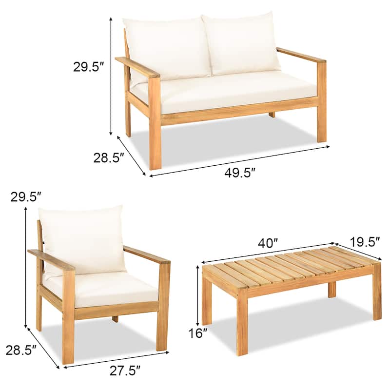 Costway 4PCS Patio Furniture Set Acacia Wood Thick Cushion Loveseat - See details