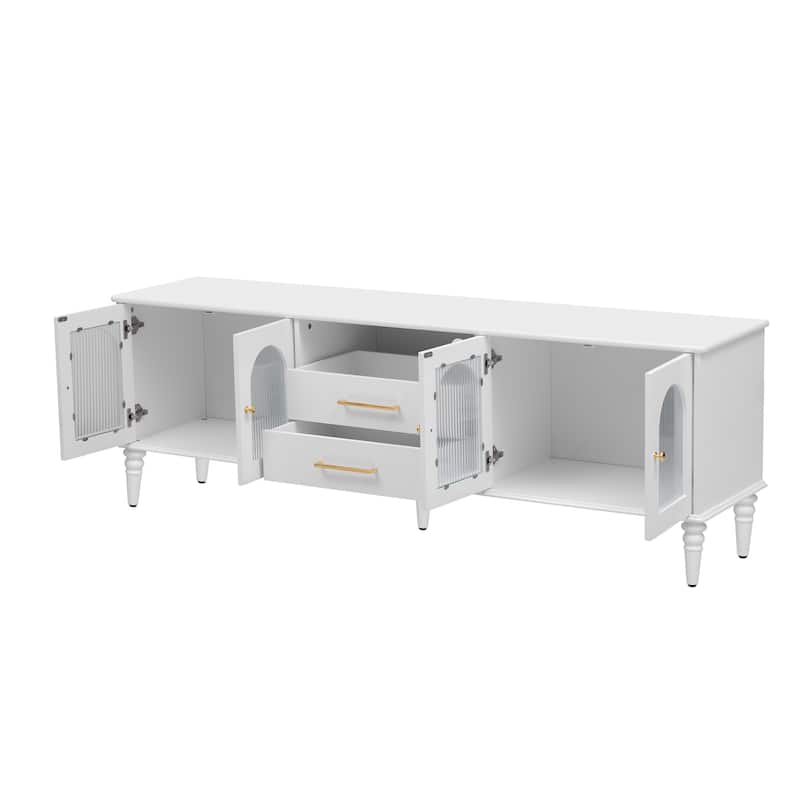 68.9'' Tv Stand For Tvs Up To 75 Inches,Entertainment Center Media Console With Fluted Glass Doors And Five Solid Wood Legs