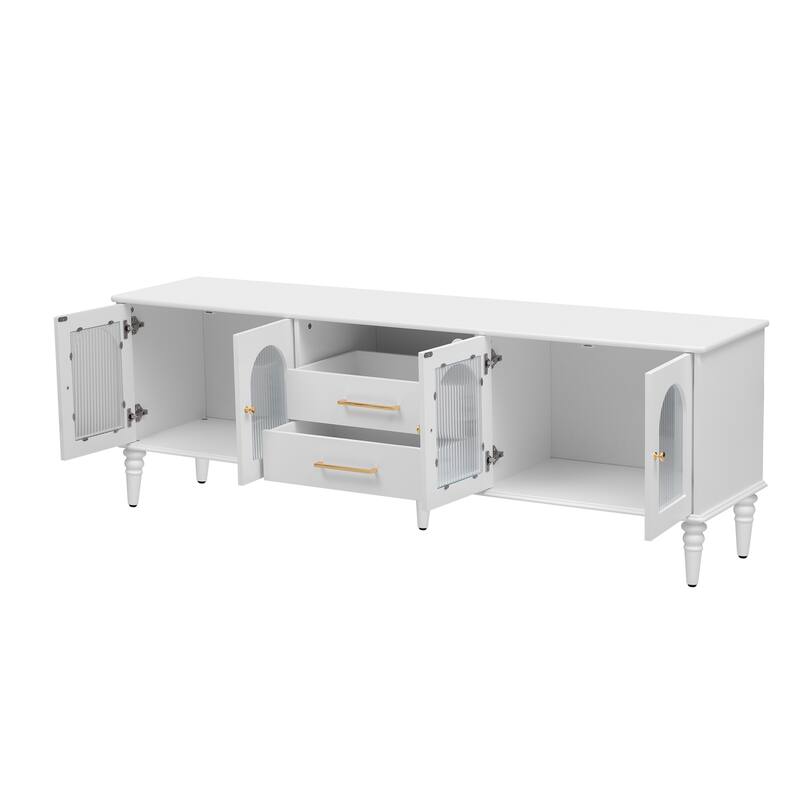 Retro Cream White TV Stand with 2 Drawer, 4 Solid Wood Legs and Tip Safety for Living Room and Office