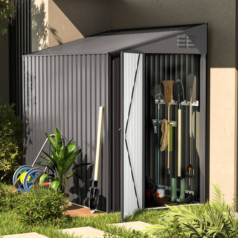 AECOJOY Outdoor Storage Side Shed Metal Attached with Lockable Door
