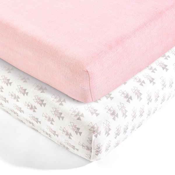 slide 2 of 9, Lush Decor Baby Pixie Fox Geo Organic Cotton Fitted Crib Sheet, 2 Pack - 52"x 28" x 9" Animals - 52"x 28" x 9" - Pink