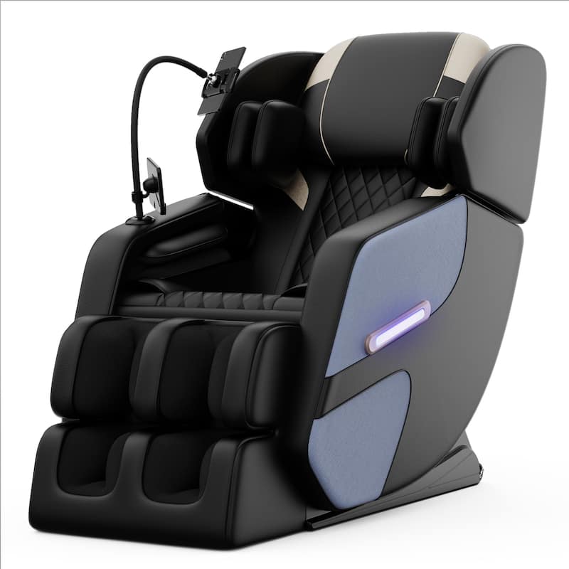 Luxury Zero Gravity Full-Body Massage Chair with Heating, Bluetooth Audio, and Foot Rollers - Home Relaxation Recliner - Blue