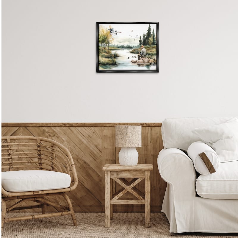 Stupell Fishing by River Landscape Framed Floater Canvas Wall Art Design By Nicole DeCamp