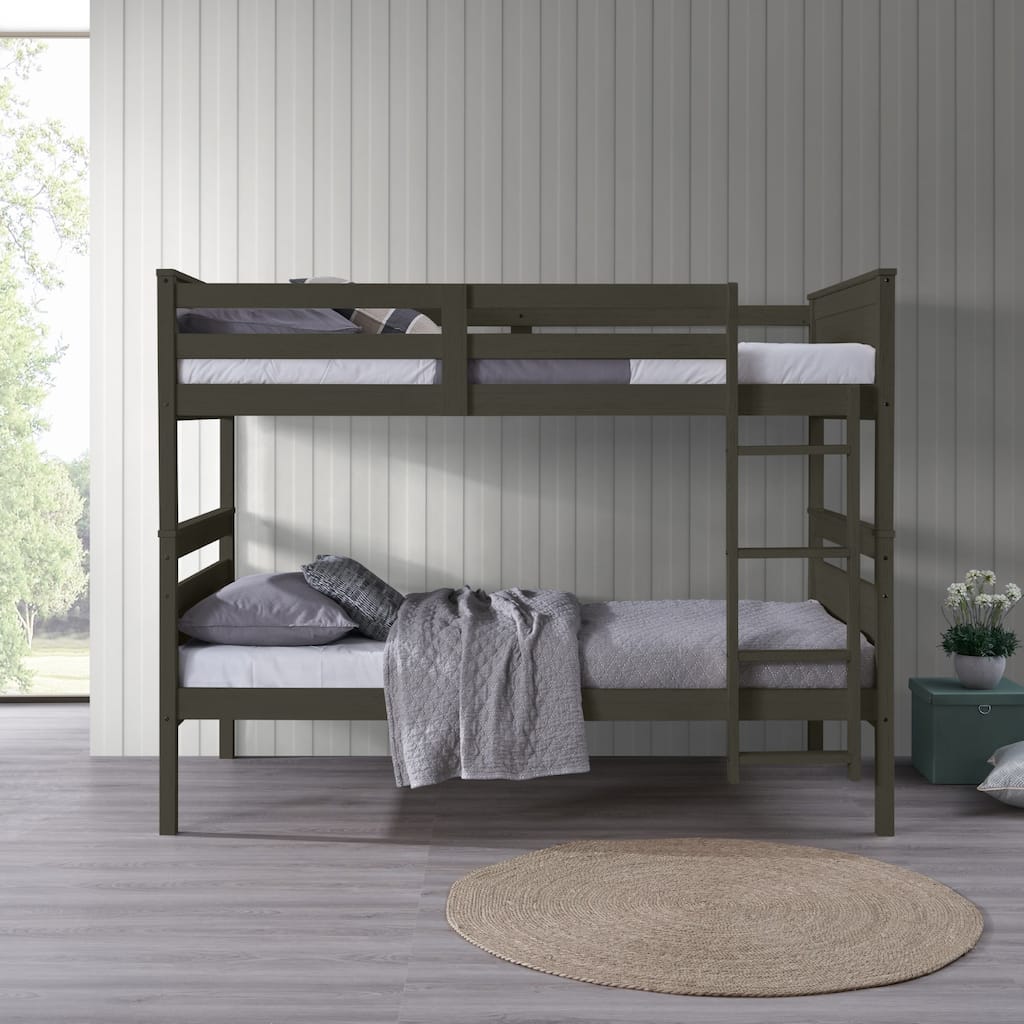 Clayfell Exeter Twin Over Twin Solid Wood Bunk Bed Frame with Guardrails and Ladder, Easy Assembly