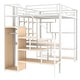preview thumbnail 7 of 13, White Full Loft Bed with Storage Staircase & Small Wardrobe,Metal Loft Bed Frame w/Built-in Desk & Shelves for Kids Teens Adults
