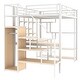 preview thumbnail 9 of 16, White Full Size Metal Loft Bed with Storage Staircase and Small Wardrobe, Built-in Desk and Storage Shelves