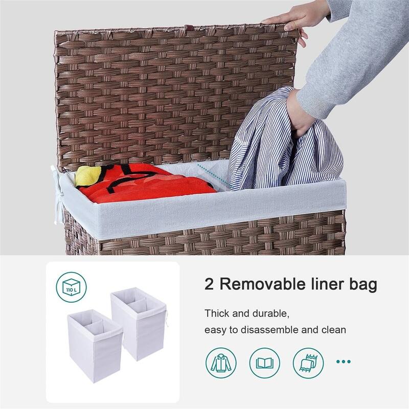 Laundry Hamper with Lid and Handles - 22.4"L x 13"W x 24"H