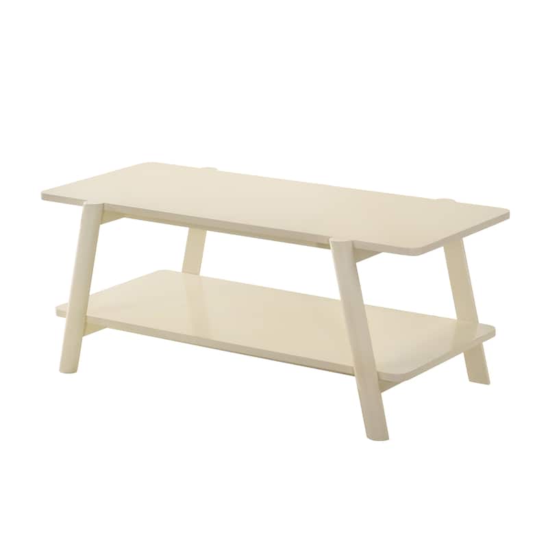 Mid-Century Modern Wood Shelf Coffee Table, Off-White Finish