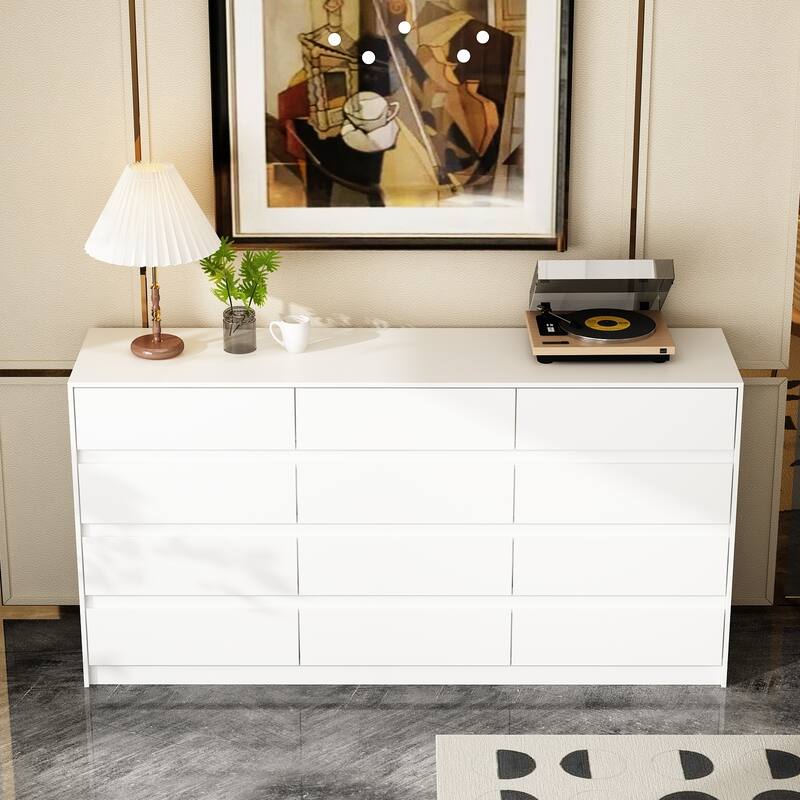 Modern 12-Drawer Bedroom Dresser - Sleek Storage Chest, White or Black