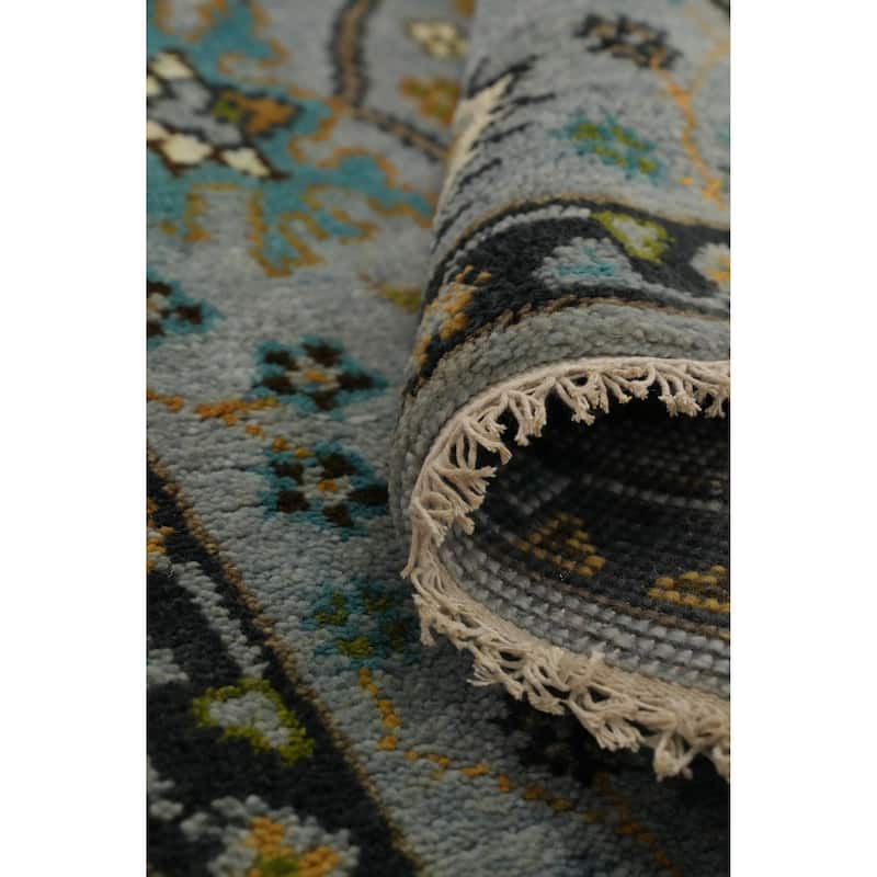 Hand Knotted Oriental 100% Wool Carpet Transitional All-Over Greys & Charcoal Oushak Runner Rug - 7' 11'' X 2' 6''