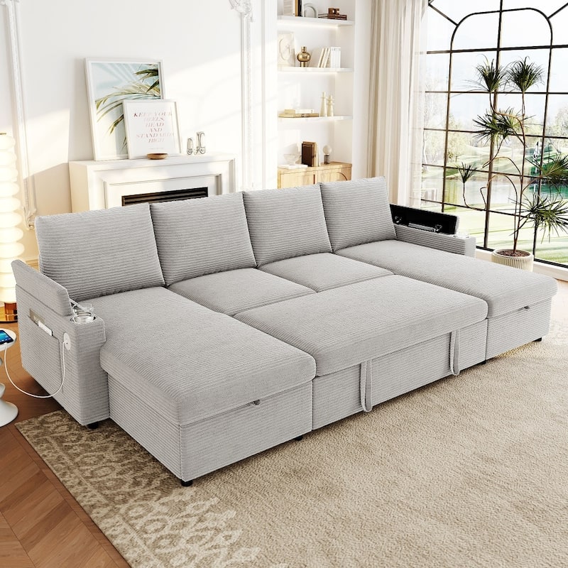 109.5" Convertible Upholstered Sectional Sofa with Storage Chaise Lounges