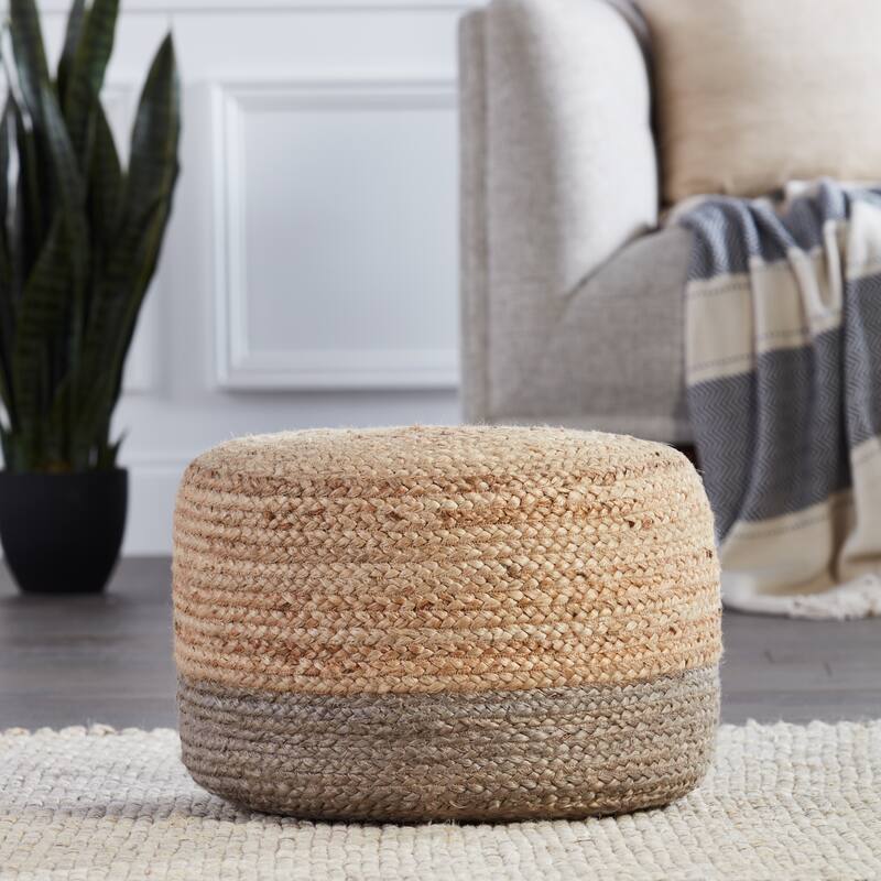 Sangam Round Jute Pouf - Taupe/Beige