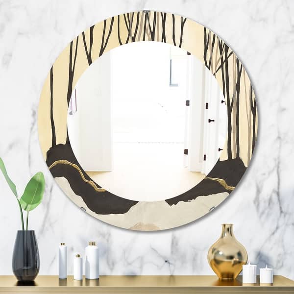 Designart Geometric Forest Farmhouse Mirror Frameless Oval Or Round Wall Mirror Multi Overstock 28022403
