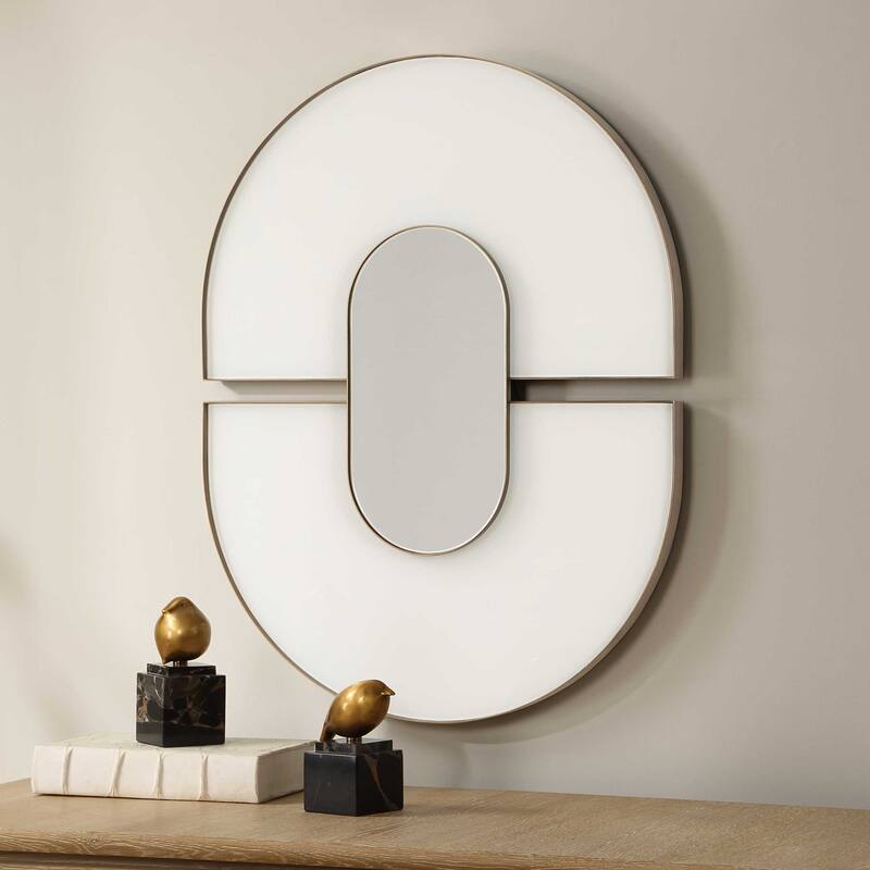 Uttermost Encase Modern White Oval Mirror - 23.50" W x 30.50" H x 1.63" D