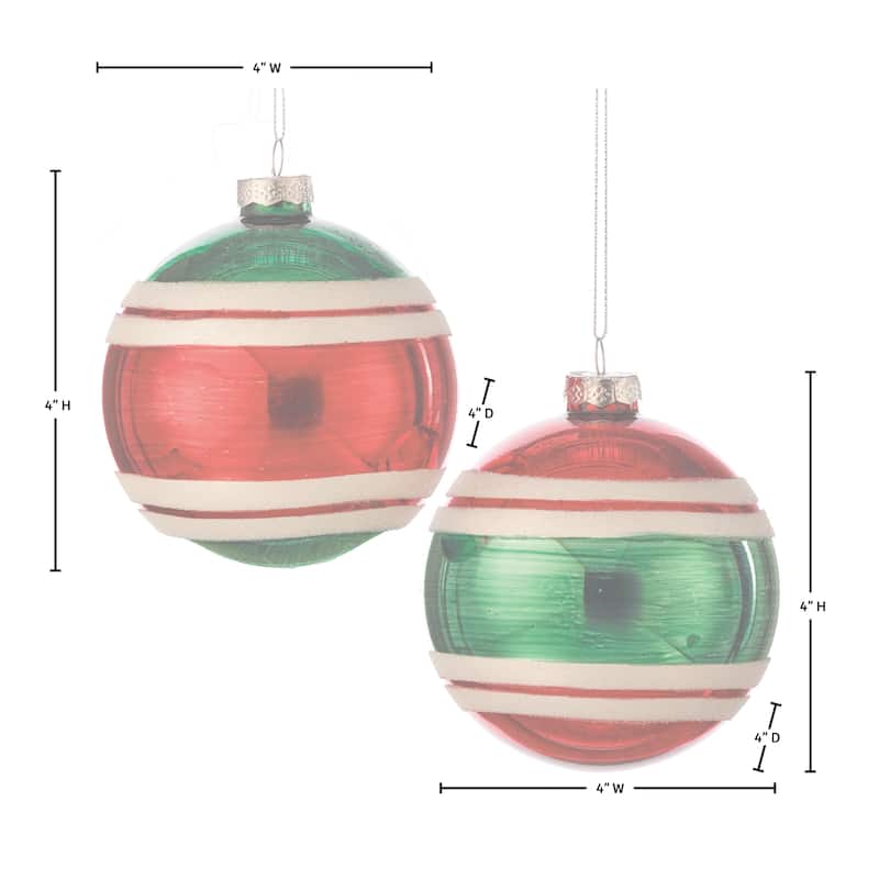4" Retro Glass Stripe Ball Ornament Set of 6