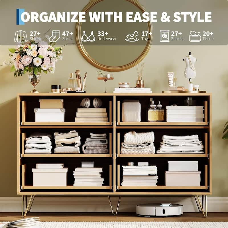 47" Wide Modern Fluted Dresser for Bedroom with 6 Drawers