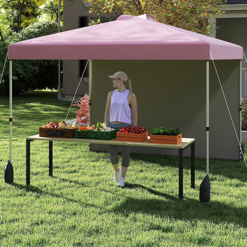 Gymax 10 X 10 FT Pop up Canopy Tent w/ 1 Sidewall Wheeled Bag 8 Stakes