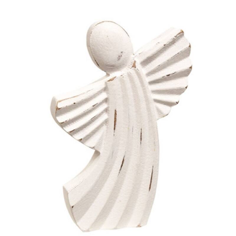 Distressed White Wood Distressed Angel Sitter Figurine for Rustic Holiday Decor - 6.75” L X 0.75” W x 9.75” H
