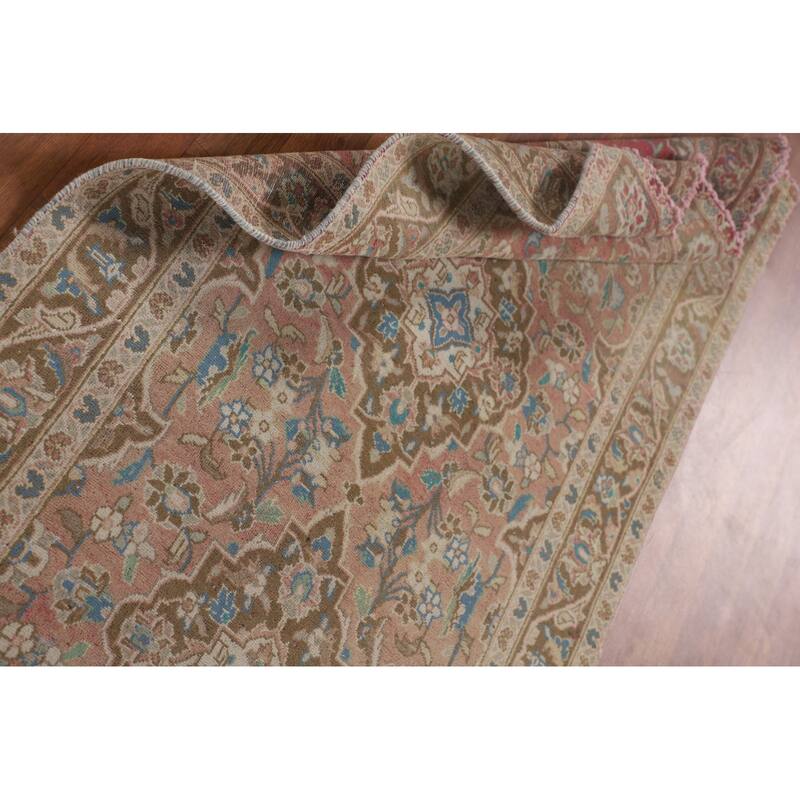 Kashan Persian Vintage Runner Rug Handmade Wool Carpet - 3'1"x 10'7"