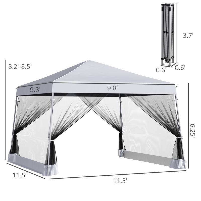 Outsunny 12' x 12' Pop Up Canopy, Foldable Canopy Tent with Carrying Bag, Mesh Sidewalls and 3-Level Adjustable Height