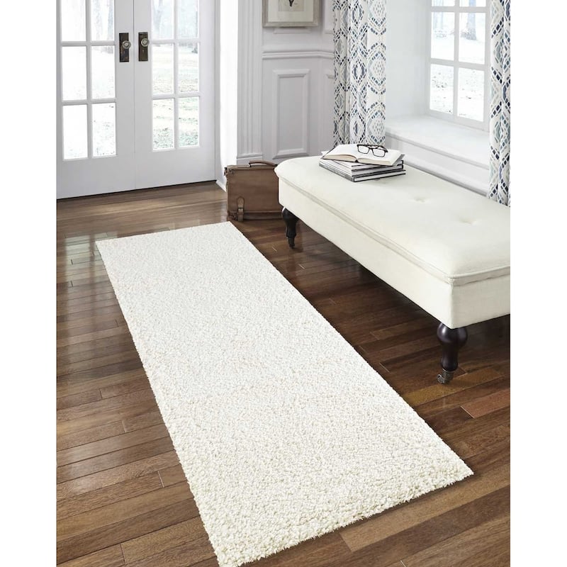 Nourison Malibu Shag Modern Plush Solid Area Rug - 2' 2" x 7' 6" - Ivory - Runner/Rectangle