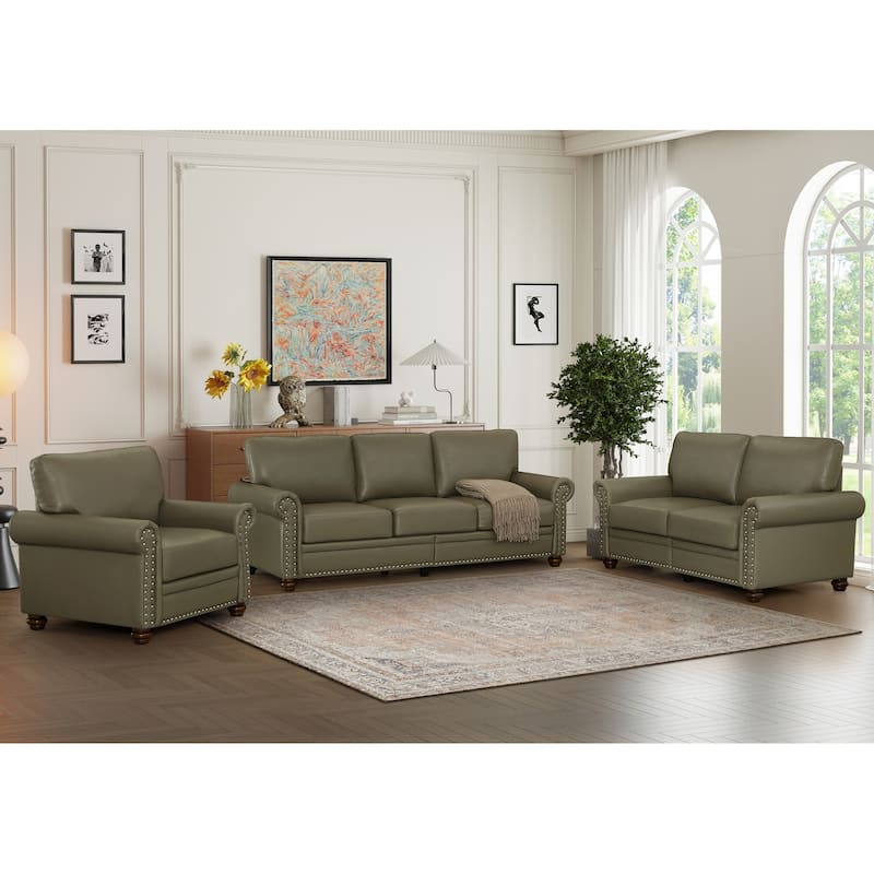 3-Piece Living Room Sets Faux Leather Sectional Sofa with Storage