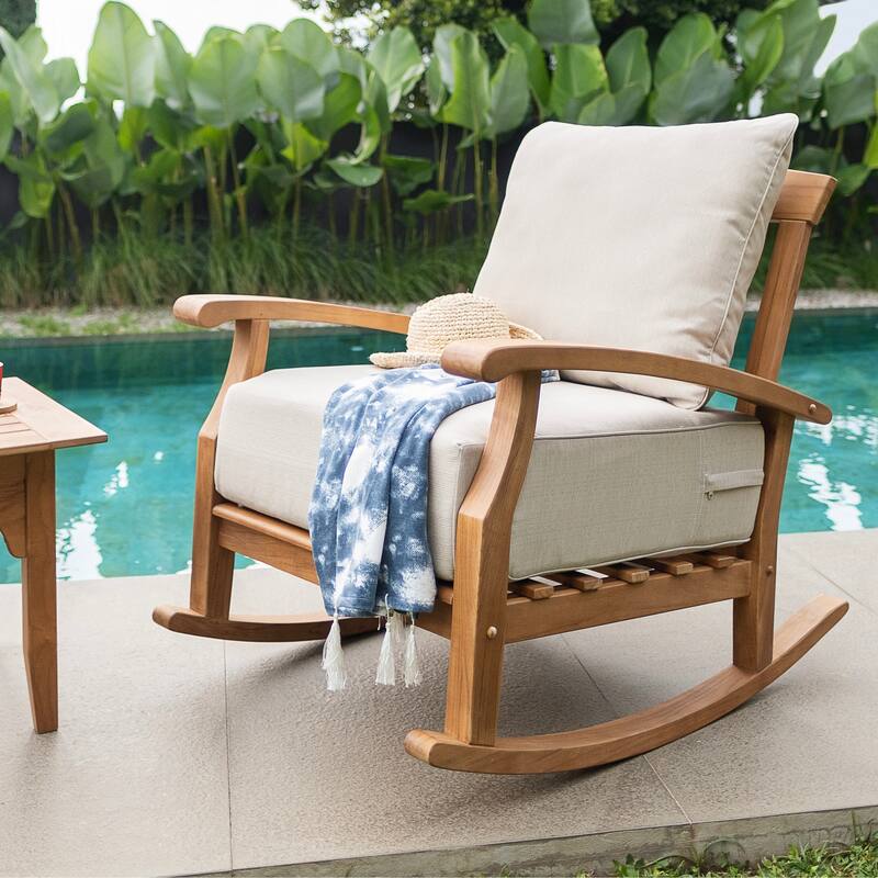 Cambridge Casual Leon 3-piece Teak Patio Rocking Chair Set with Cushion