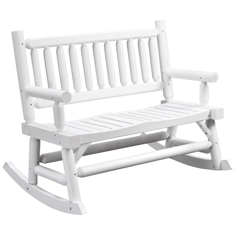 Wood Outdoor Rocking Bench Porch Garden Seat 550lbs - 44” L x 37.75” W x 36.5” H - White
