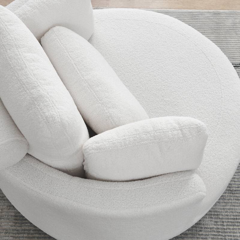 Oversized Teddy Fabric Swivel Barrel Chair with Moon Ottoman & 4 Pillows