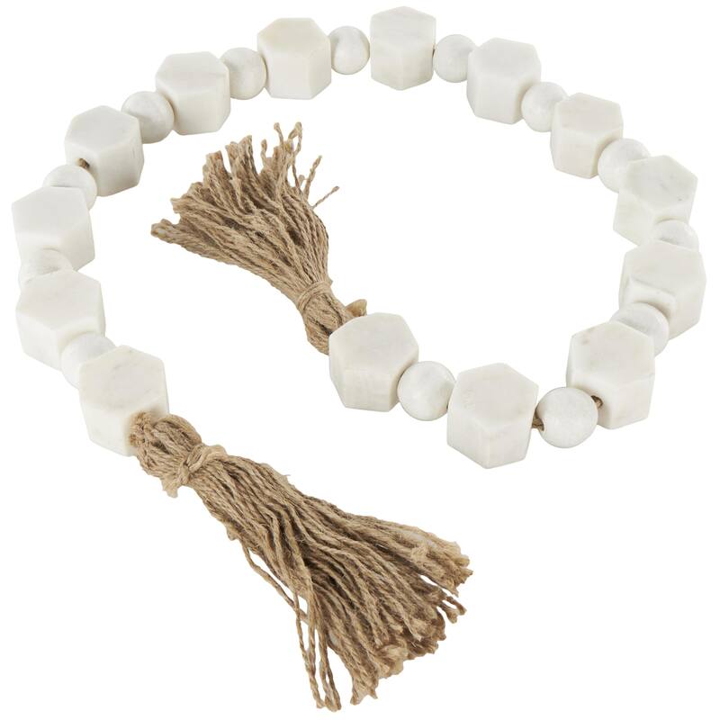 Marble Handmade Hexagon Garland with Tassel with Knotted Brown Jute - White - Roche River Decor